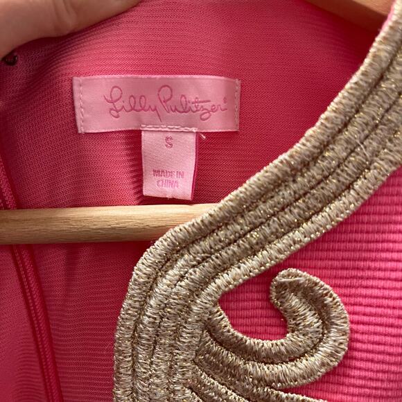 NWOT Lilly Pulitzer Janice Pink Gold Embroidered Shift Dress S Spring Garden - Picture 5 of 11